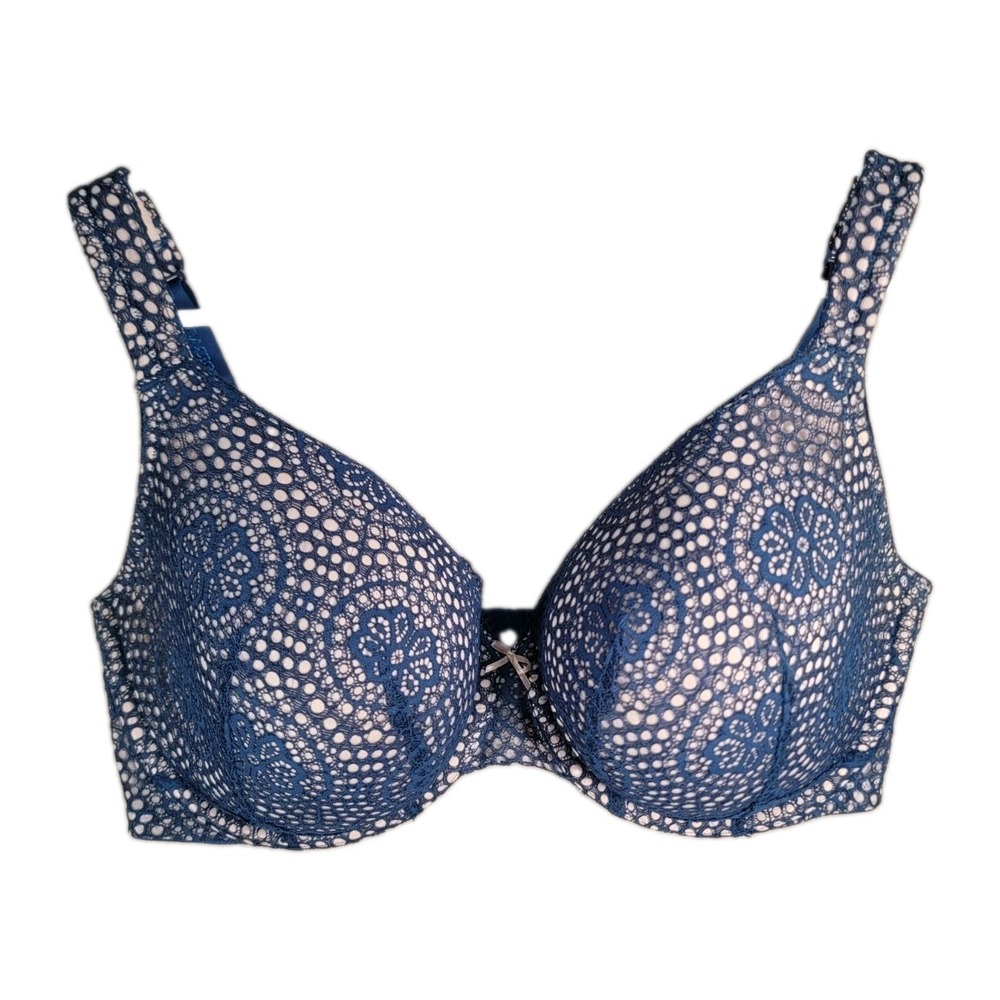 Cacique Full Coverage Lace Bra 40DDD Blue Nude Underwire Molded Cup Lane Bryant
